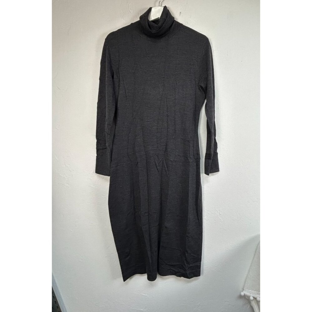 Robert Talbott Womens Gray Wool Turtleneck Long Sleeve Midi Dress Medium Italy
